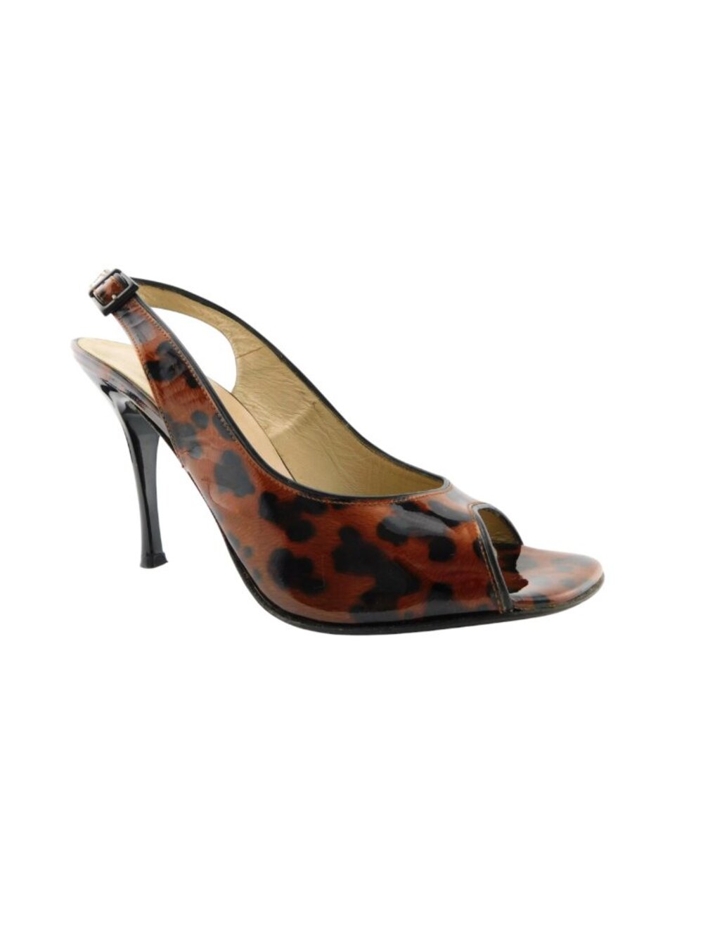 STUART WEITZMAN Leopard Patent Leather Open Toe Sling Heel Sandal Pumps 8.5